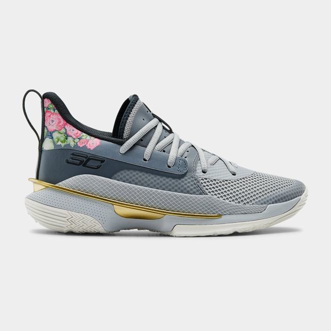 Under Armour Curry 7 - Chlapcenske Basketbalove Topanky - Siva/Tyrkysové